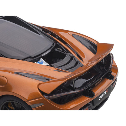 McLaren 720S Azores Orange Metallic with Black Top and Carbon Accents 1/18 Model Car by Autoart