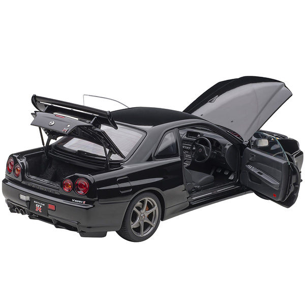 Nissan Skyline GT-R (R34) V-Spec II RHD (Right Hand Drive) Black Pearl 1/18 Model Car by Autoart