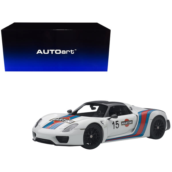 Porsche 918 Spyder Weissach Package White Martini Livery #15 1/18 Model Car by Autoart