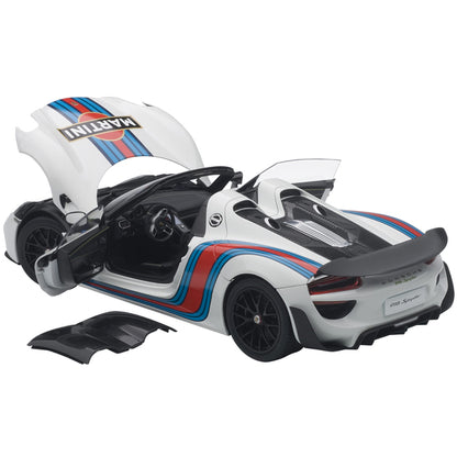 Porsche 918 Spyder Weissach Package White Martini Livery #15 1/18 Model Car by Autoart