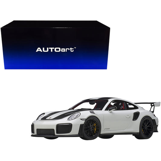 Porsche 911 (991.2) GT2 RS Weissach Package White with Carbon Stripes 1/18 Model Car by Autoart