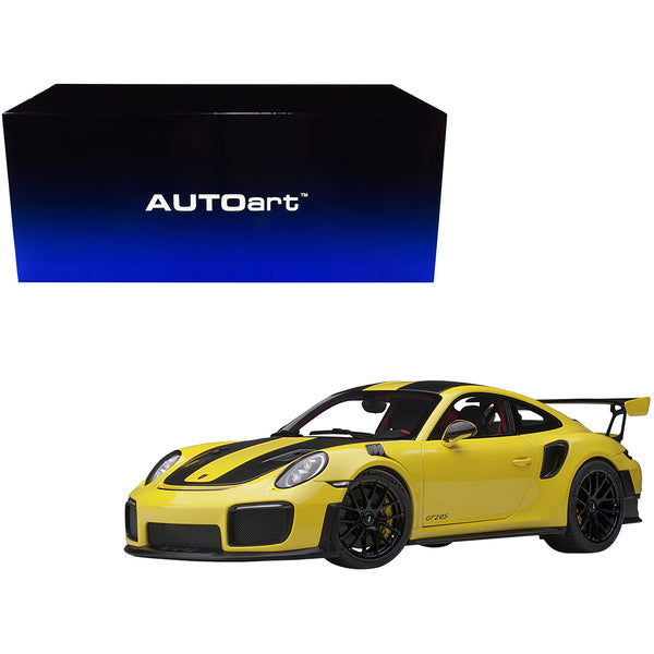 Porsche 911 (991.2) GT2 RS Weissach Package Racing Yellow with Carbon Stripes 1/18 Model Car by Autoart