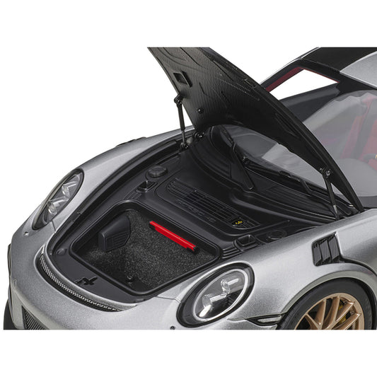 Porsche 911 (991.2) GT2 RS Weissach Package GT Silver with Carbon Stripes 1/18 Model Car by Autoart