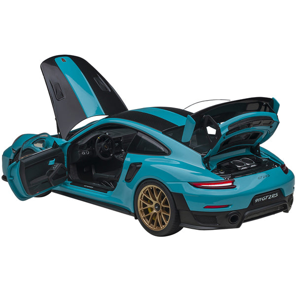 Porsche 911 (991.2) GT2 RS Weissach Package Miami Blue with Carbon Stripes 1/18 Model Car by Autoart