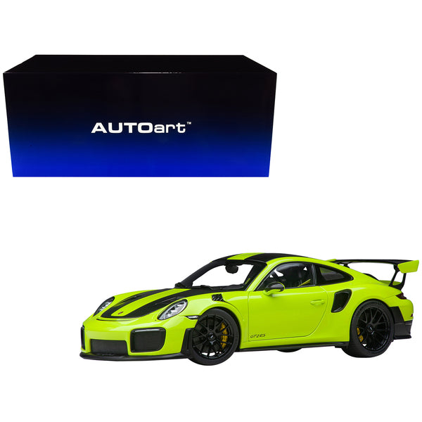 Porsche 911 (991.2) GT2 RS Weissach Package Acid Green with Carbon Stripes 1/18 Model Car by Autoart