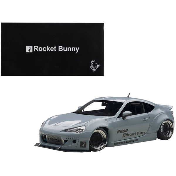 Toyota 86 Rocket Bunny RHD (Right Hand Drive) Concrete Gray with Graphics and Black Wheels 1/18 Model Car by Autoart