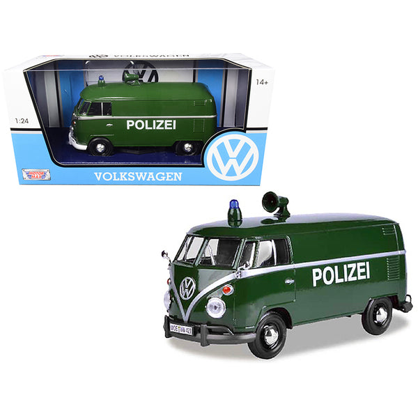 Volkswagen Type 2 (T1) Police Van "Polizei" Dark Green 1/24 Diecast Model Car by Motormax