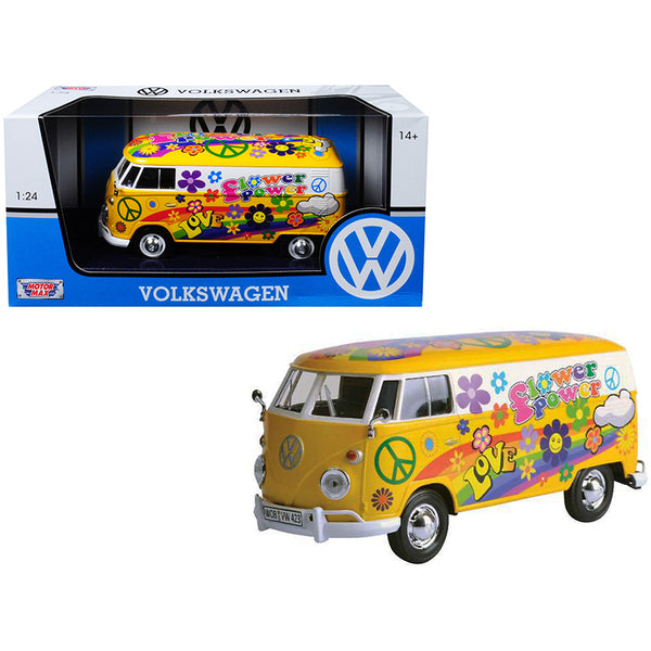 Volkswagen Type 2 (T1) Delivery Van "Flower Power" Yellow 1/24 Diecast Model Car by Motormax