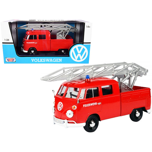 Volkswagen Type 2 (T1) Fire Truck with Aerial Ladder "Feuerwehr" Red 1/24 Diecast Model Car by Motormax