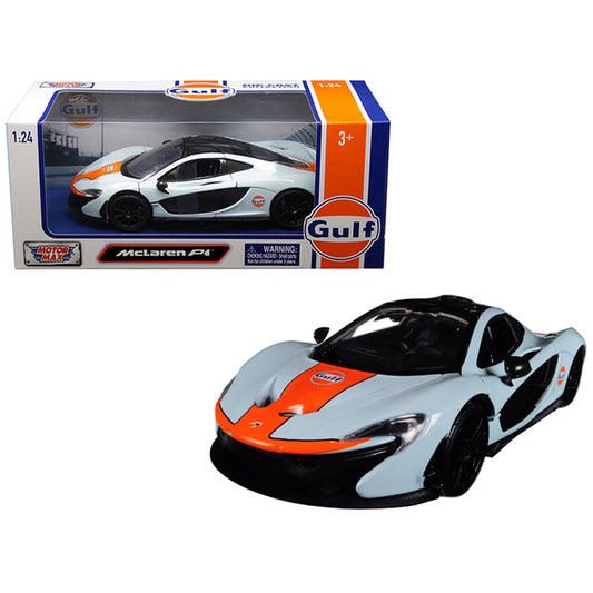 McLaren P1 with "Gulf Oil" Livery Light Blue with Orange Stripe 1/24 Diecast Model Car by Motormax