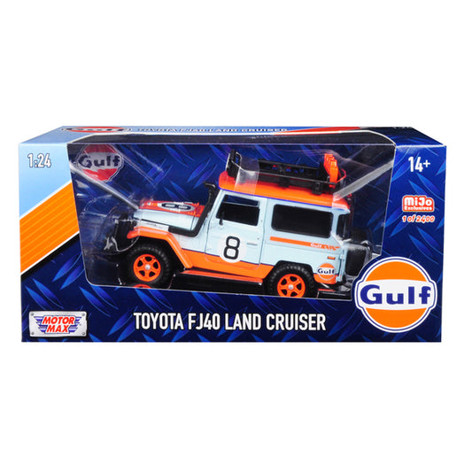 Toyota FJ40 Land Cruiser #8 "Gulf Oil"  White Limited Edition to 2400 pieces Worldwide 1/24 Diecast Model Car by Motormax