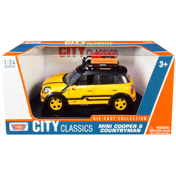 Mini Cooper S Countryman with Roof Rack and Accessories Yellow Metallic and Black "City Classics" Series 1/24 Diecast Model Car by Motormax