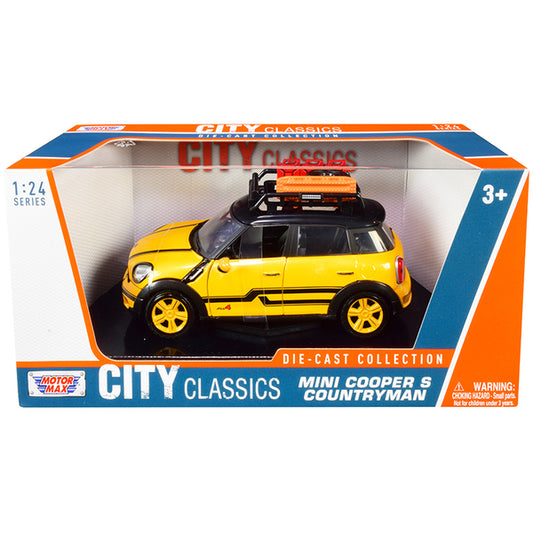 Mini Cooper S Countryman with Roof Rack and Accessories Yellow Metallic and Black "City Classics" Series 1/24 Diecast Model Car by Motormax