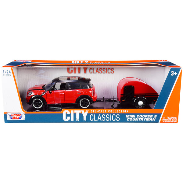 Mini Cooper S Countryman with Travel Trailer Red and Black "City Classics" Series 1/24 Diecast Model Car by Motormax