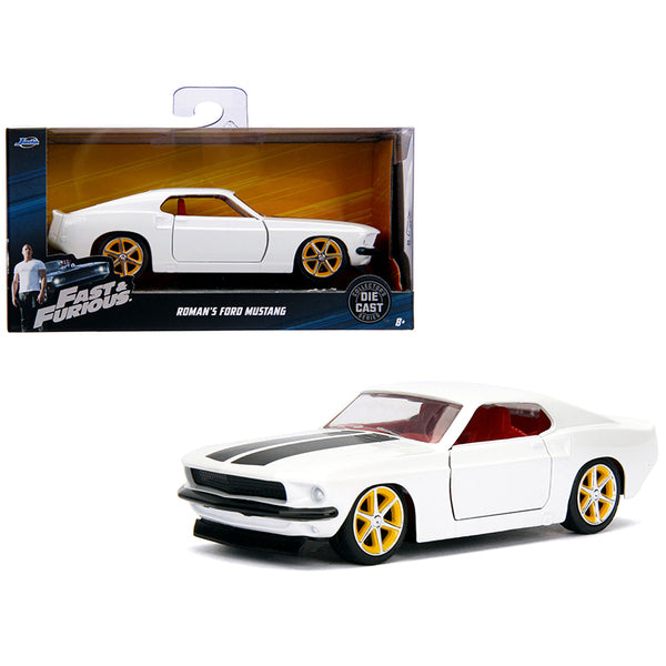 Roman's Ford Mustang White with Black Stripes and Red Interior "Fast & Furious" Movie 1/32 Diecast Model Car by Jada