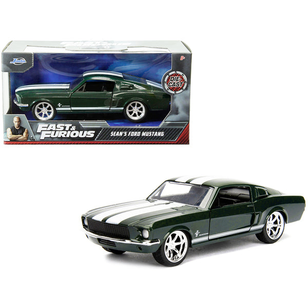 Sean's Ford Mustang Dark Green with White Stripes "Fast & Furious" Movie 1/32 Diecast Model Car by Jada