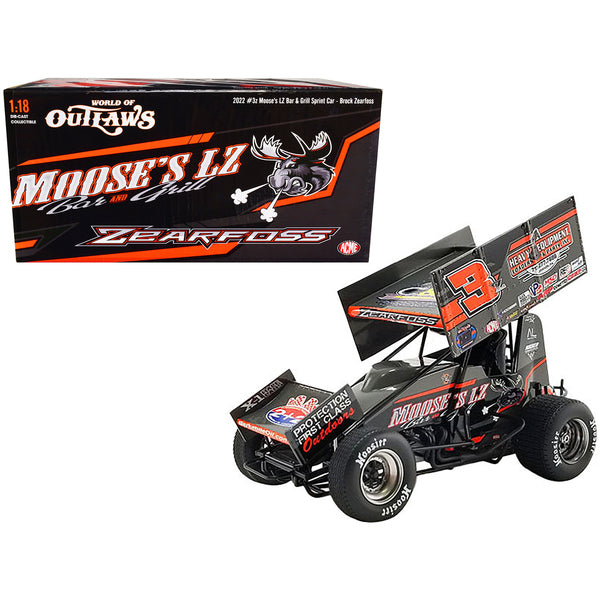 Winged Sprint Car #3Z Brock Zearfoss "Moose's LZ Bar and Grill" Brock Zearfoss Racing "World of Outlaws" (2022) 1/18 Diecast Model Car by ACME