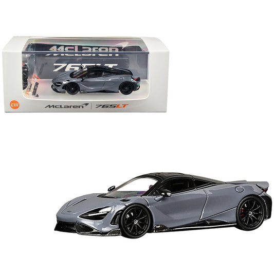 McLaren 765LT Gray with Black Top and Extra Wheels 1/64 Diecast Model Car by CM Models