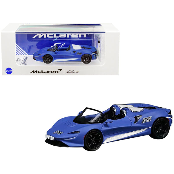 McLaren Elva Convertible #26 Matt Blue with White Stripes and Extra Wheels 1/64 Diecast Model Car by CM Models