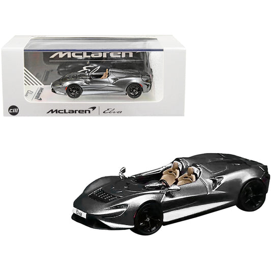 McLaren Elva Convertible Dark Gray Metallic with Extra Wheels 1/64 Diecast Model Car by CM Models