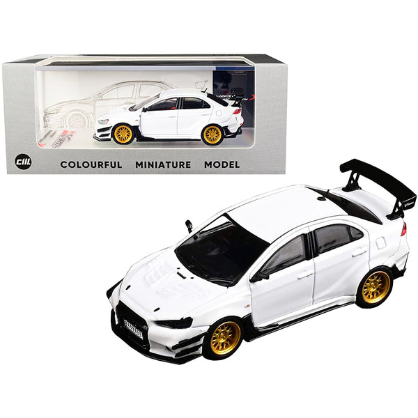 Mitsubishi Lancer Evolution X CZ4A Ver. 2 Wide Body RHD (Right Hand Drive) White with Gold Wheels 1/64 Diecast Model Car by CM Models