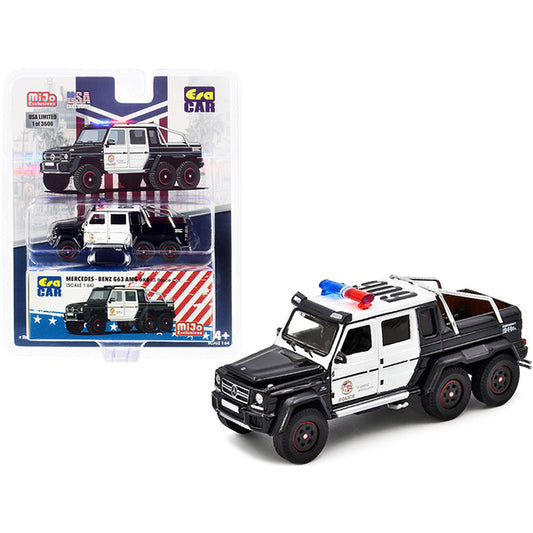 Mercedes Benz G63 AMG 6x6 Pickup Truck U.S. Police Car Black and White 1/64 Diecast Model Car by Era Car