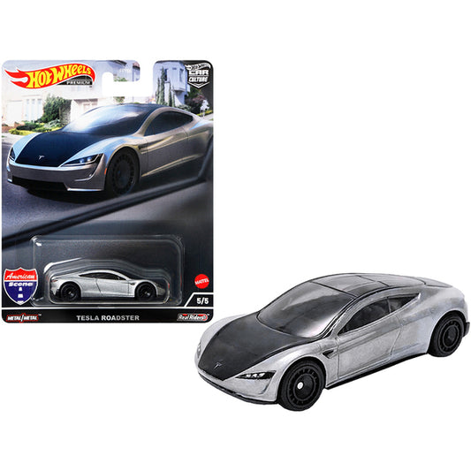 Tesla Roadster Silver Metallic and Black "American Scene" "Car Culture" Series Diecast Model Car by Hot Wheels