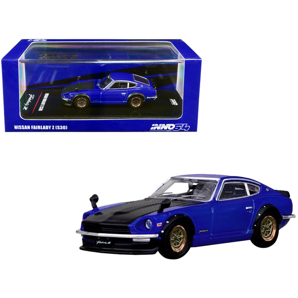 Nissan Fairlady Z (S30) RHD (Right Hand Drive) Blue Metallic with Carbon Hood 1/64 Diecast Model Car by Inno Models