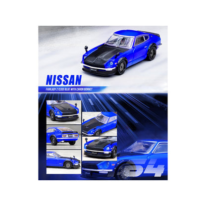 Nissan Fairlady Z (S30) RHD (Right Hand Drive) Blue Metallic with Carbon Hood 1/64 Diecast Model Car by Inno Models