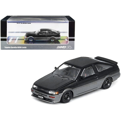 Toyota Corolla AE86 Levin RHD (Right Hand Drive) Black and Gray Metallic 1/64 Diecast Model Car by Inno Models