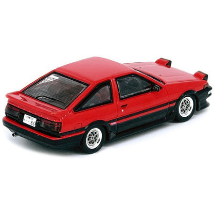 Toyota Sprinter Trueno AE86 RHD (Right Hand Drive) Red and Black with Black Stripes 1/64 Diecast Model Car by Inno Models