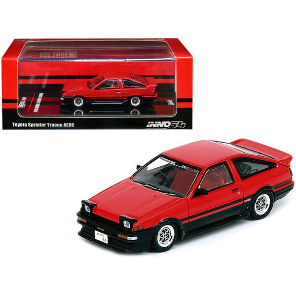 Toyota Sprinter Trueno AE86 RHD (Right Hand Drive) Red and Black with Black Stripes 1/64 Diecast Model Car by Inno Models