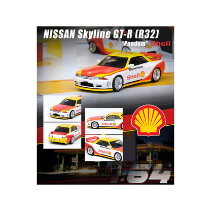 Nissan Skyline GT-R (R32) Pandem Rocket Bunny RHD (Right Hand Drive) White and Yellow with Red "Shell" 1/64 Diecast Model Car by Inno Models