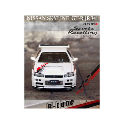 Nissan Skyline GT-R (R34) Nismo Sports Resetting RHD (Right Hand Drive) White Metallic with Graphics 1/64 Diecast Model Car by Inno Models