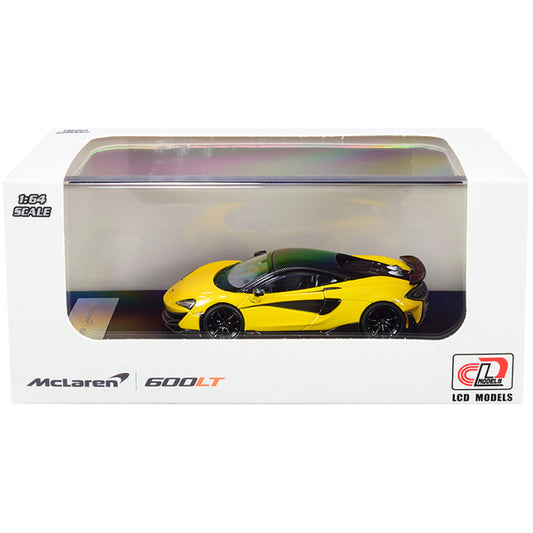 McLaren 600LT Yellow Metallic with Carbon Top and Carbon Accents 1/64 Diecast Model Car by LCD Models