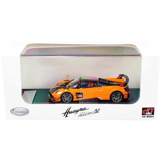 Pagani Huayra Roadster BC Orange and Carbon with Red and White Stripes 1/64 Diecast Model Car by LCD Models