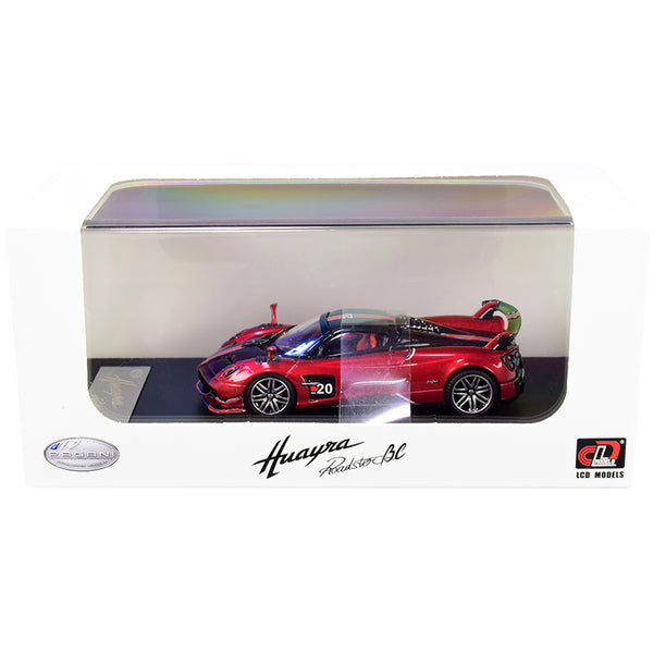 Pagani Huayra Roadster BC Red Metallic and Carbon with Red and White Stripes 1/64 Diecast Model Car by LCD Models