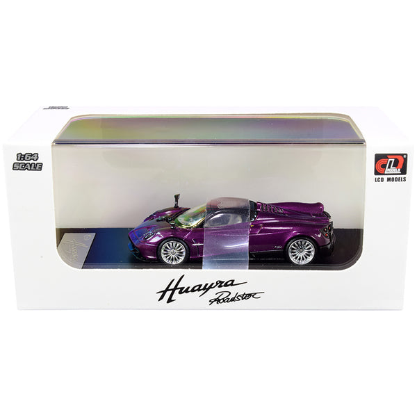 Pagani Huayra Roadster Purple Metallic with Carbon Top and Carbon Accents 1/64 Diecast Model Car by LCD Models