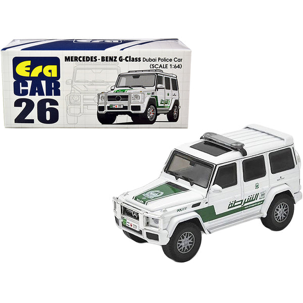 Mercedes Benz G-Class Dubai Police Car White and Green 1/64 Diecast Model Car by Era Car