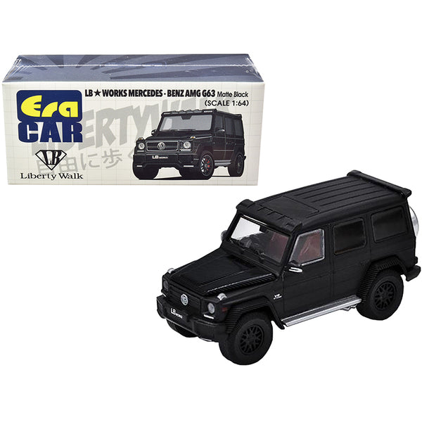 Mercedes-Benz AMG G63 LB Works Wagon Matt Black with Carbon Hood 1/64 Diecast Model Car by Era Car