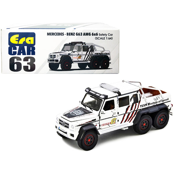 Mercedes Benz G63 AMG 6x6 Pickup Truck Safety Car White with Graphics 1/64 Diecast Model Car by Era Car