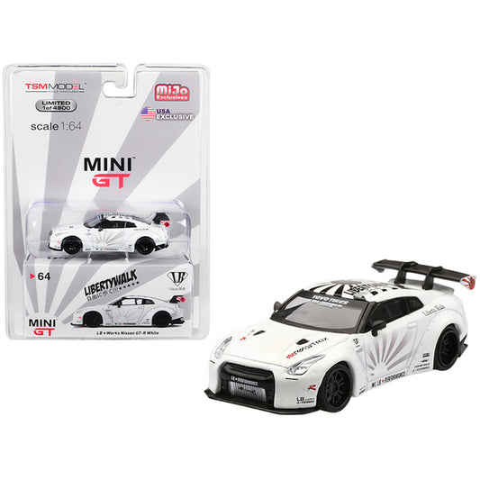 Nissan GT-R (R35) Type 1 LB Works "LibertyWalk" White with Rear Wing Limited Edition to 4800 pieces Worldwide 1/64 Diecast Model Car by True Scale Miniatures