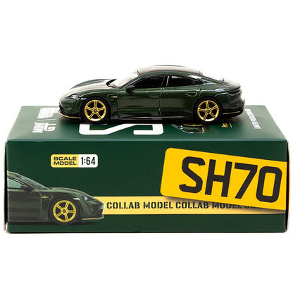 Porsche Taycan Turbo S Midnight Green Metallic with Black Top and Gold Wheels "Shmee150 Collection" "Collaboration Model" 1/64 Diecast Model Car by True Scale Miniatures & Tarmac Works