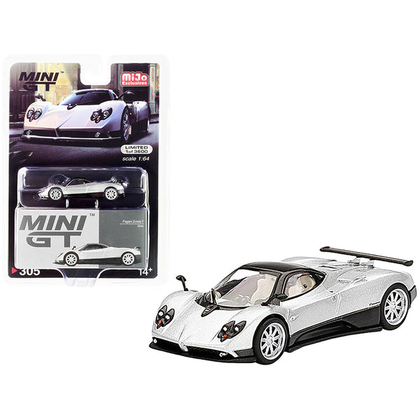 Pagani Zonda F Silver Metallic with Dark Gray Top Limited Edition to 3600 pieces Worldwide 1/64 Diecast Model Car by True Scale Miniatures