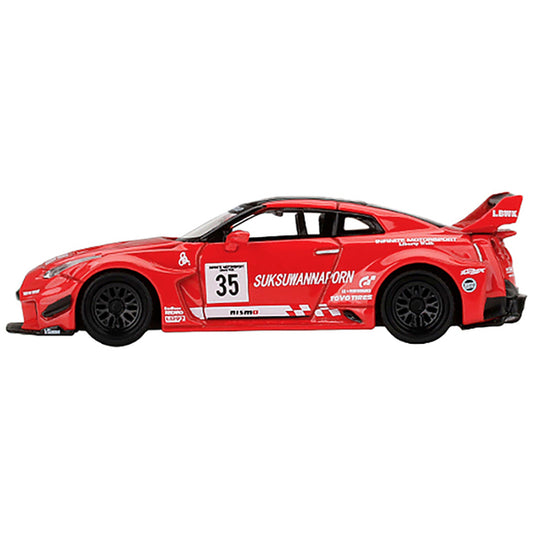 Nissan 35GT-RR Ver.1 LB-Silhouette Works GT LBWK RHD (Right Hand Drive) #35 Red with Black Top and Graphics Limited Edition to 3600 pieces Worldwide 1/64 Diecast Model Car by True Scale Miniatures