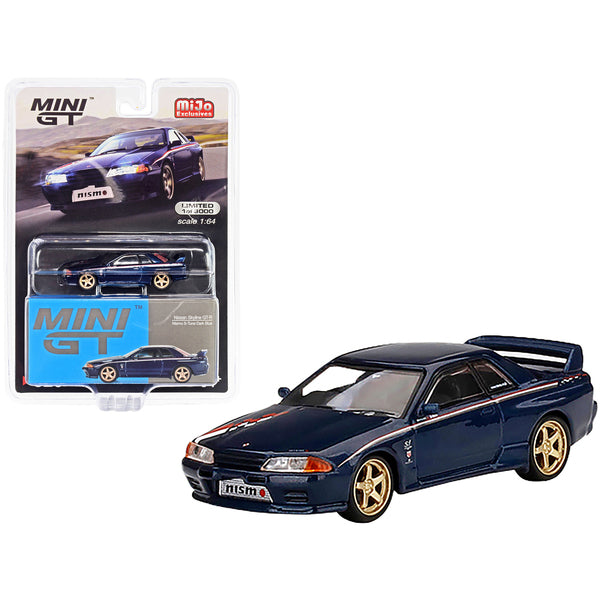 Nissan Skyline GT-R (R32) Nismo S-Tune RHD (Right Hand Drive) Dark Blue Metallic with Stripes Limited Edition to 3000 pieces Worldwide 1/64 Diecast Model Car by True Scale Miniatures