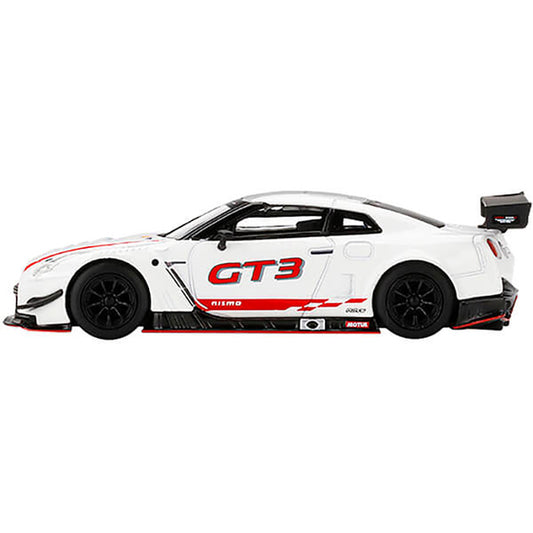 Nissan GT-R Nismo GT3 White with Silver Top and Graphics "2018 Presentation" Limited Edition to 3600 pieces Worldwide 1/64 Diecast Model Car by True Scale Miniatures