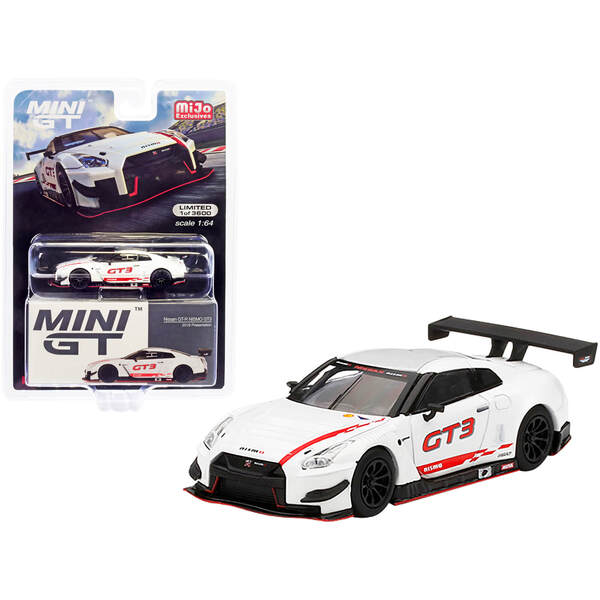 Nissan GT-R Nismo GT3 White with Silver Top and Graphics "2018 Presentation" Limited Edition to 3600 pieces Worldwide 1/64 Diecast Model Car by True Scale Miniatures