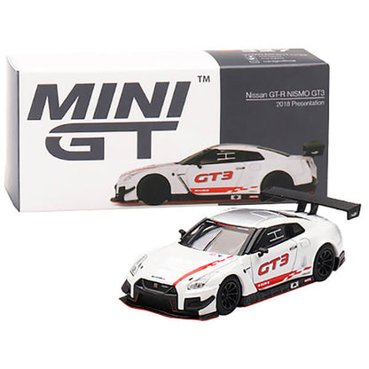 Nissan GT-R Nismo GT3 White with Silver Top and Graphics "2018 Presentation" Limited Edition to 3600 pieces Worldwide 1/64 Diecast Model Car by True Scale Miniatures