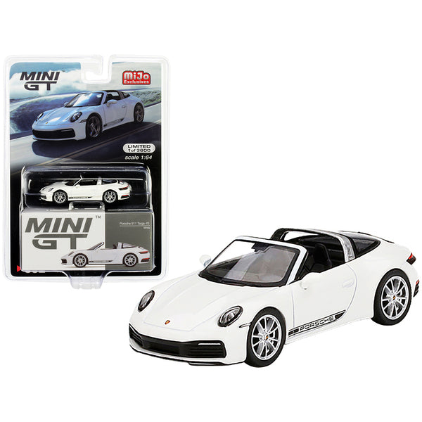 Porsche 911 Targa 4S Convertible White with Black Stripes Limited Edition to 3600 pieces Worldwide 1/64 Diecast Model Car by True Scale Miniatures